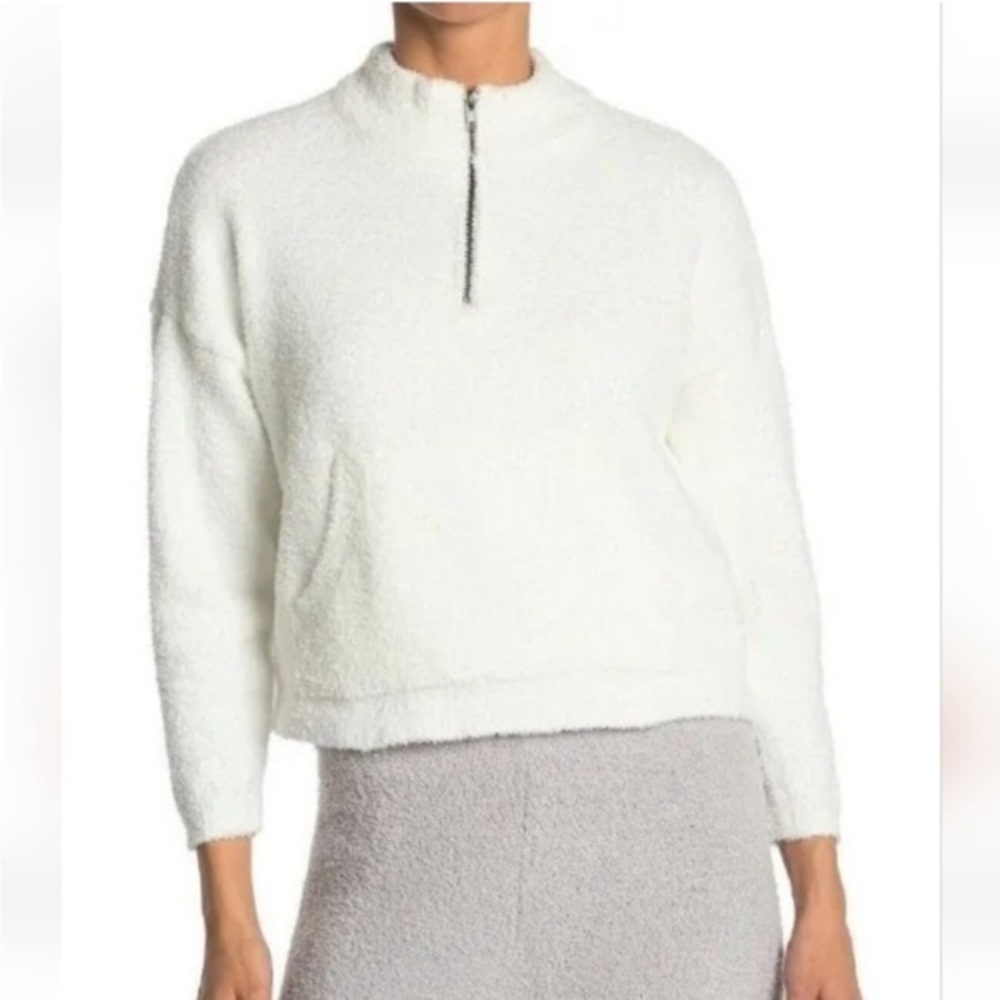 NWOT RDI Nordstrom white fuzzy cozy teddy half zip up‎ size small